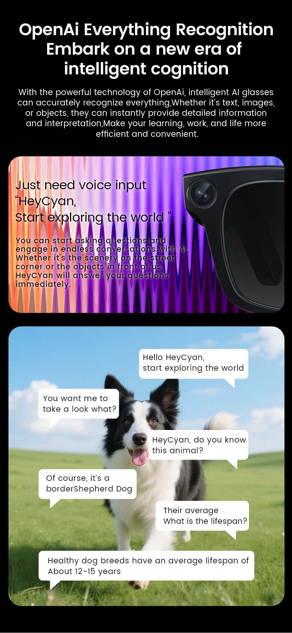 CyanVue AI Smart Glasses 8MP Camera Glasses with Music & Call Features