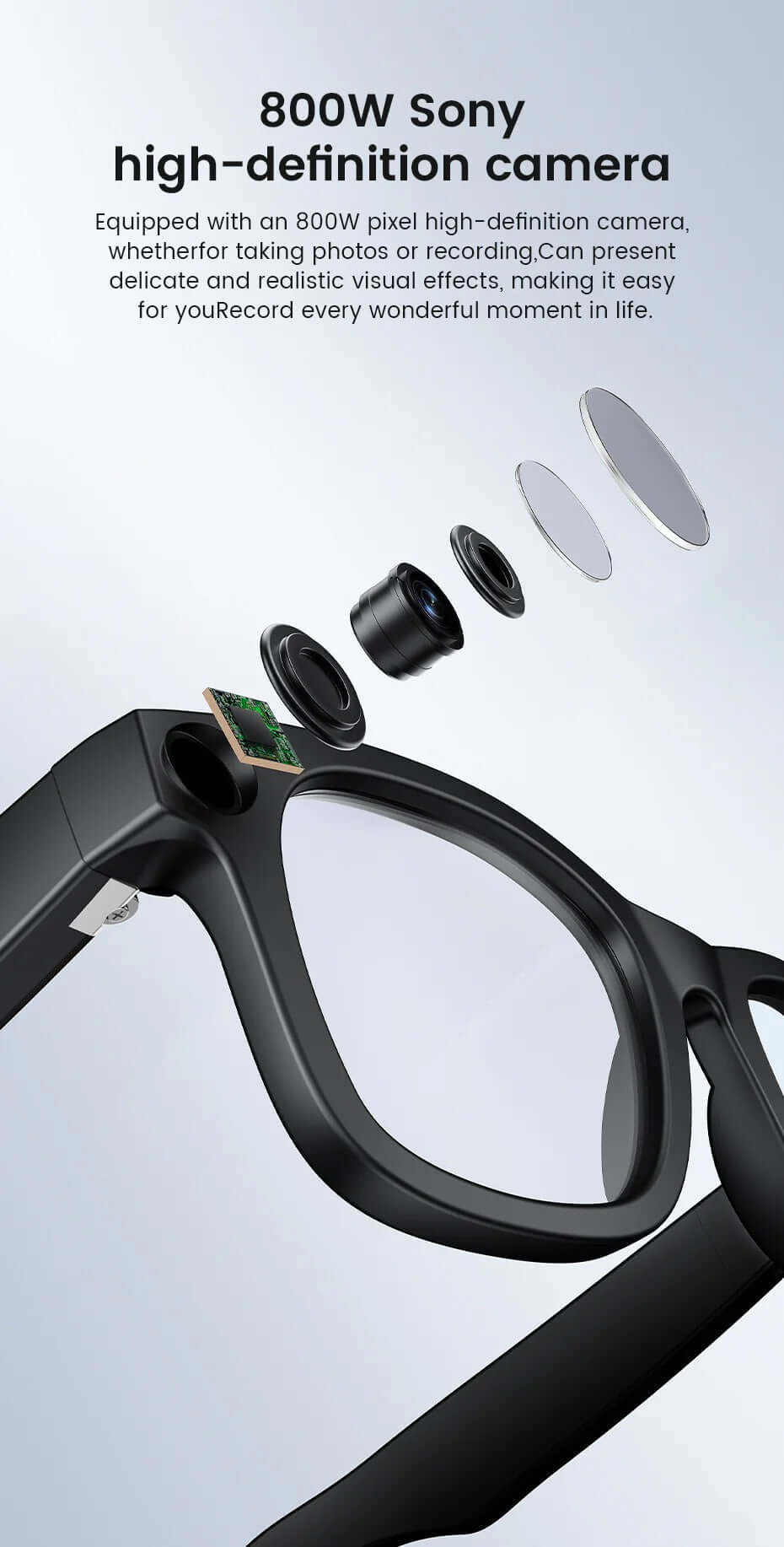 CyanVue AI Smart Glasses 8MP Camera Glasses with Music & Call Features