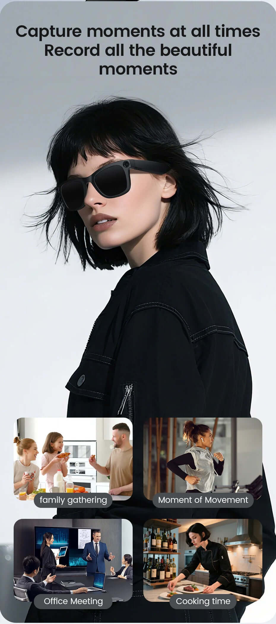 CyanVue AI Smart Glasses 8MP Camera Glasses with Music & Call Features